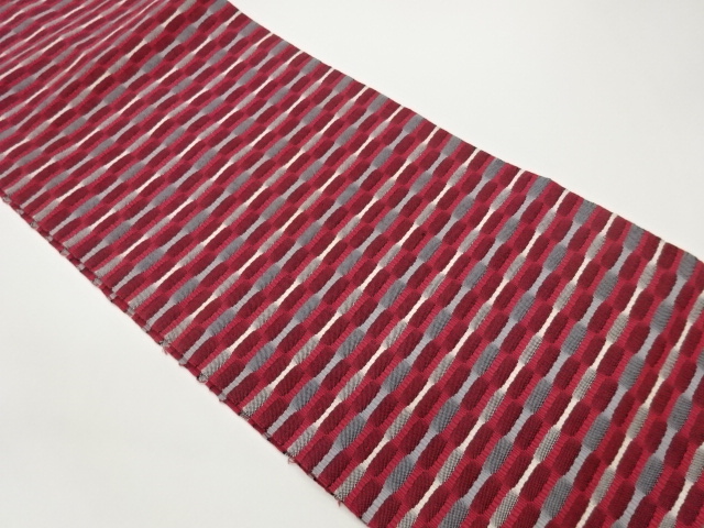 市松に変わり横縞模様織出し名古屋帯